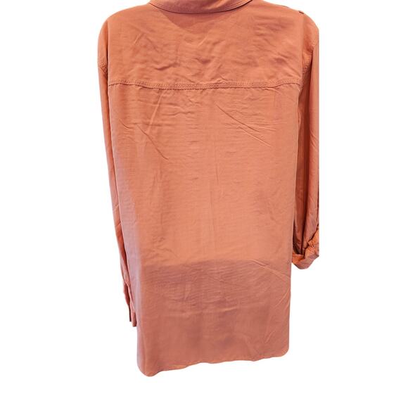 Chicos 3 (XL) coral modal blend roll tab sleeve button up Career Casual EUC top - Picture 3 of 7